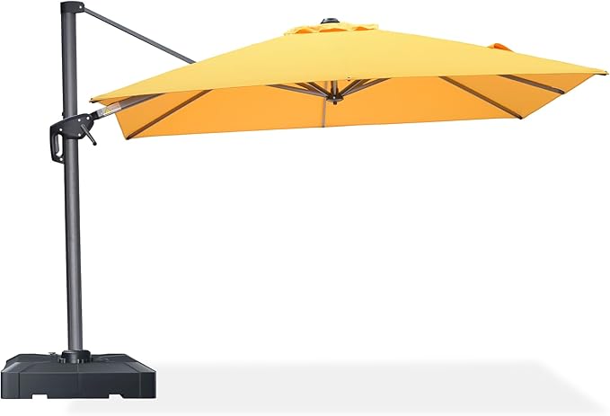 PURPLE LEAF 8' X 8' Patio Umbrella with Base for Pool 7' High Offset Outdoor Cantilever Umbrella Swimming Pool Umbrella with 360°Rotation for Poolside Yellow