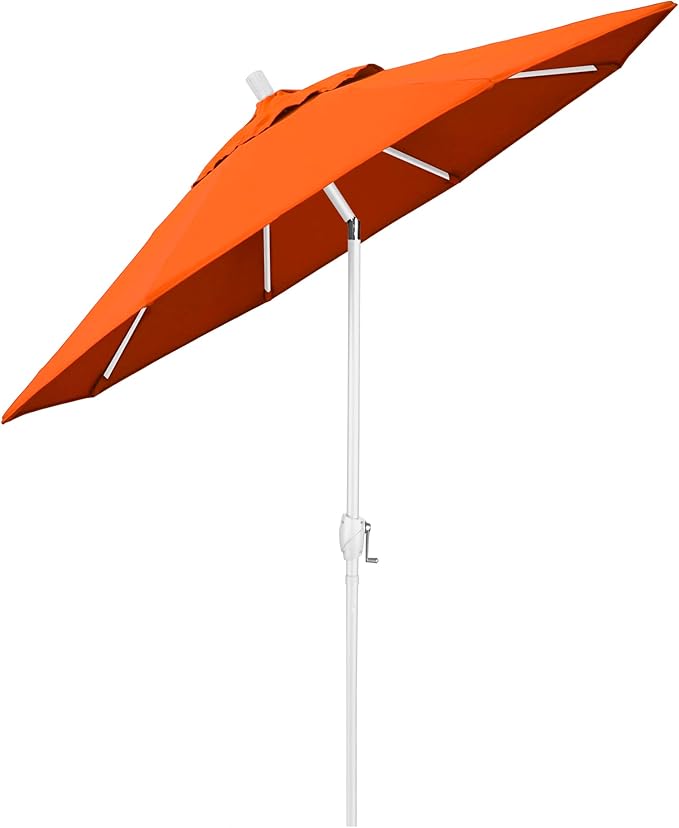 California Umbrella 9' Round Aluminum Market Umbrella, Crank Lift, Push Button Tilt, White Pole, Cilantro