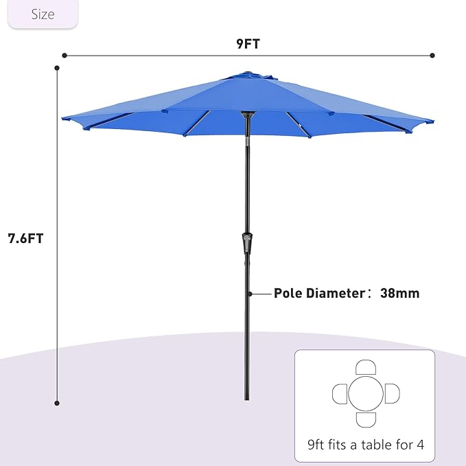 NEWBULIG Patio Umbrella, Outdoor Table Umbrellas with Push Button Tilt and Crank, Sturdy Ribs, Waterproof, UV Protection and Fade Resistant, for Pool, Garden, Market, Backyard