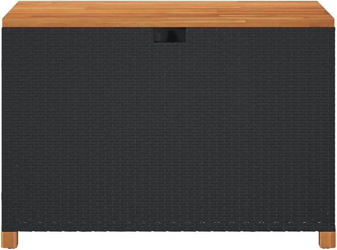 Patio Storage Box Black 43.3"x21.7"x24.8" Poly Rattan Acacia Wood,Versatile Outdoor Garden Storage Box & Bench SEAT with UVRESISTANT Rattan Patio Storage Boxes