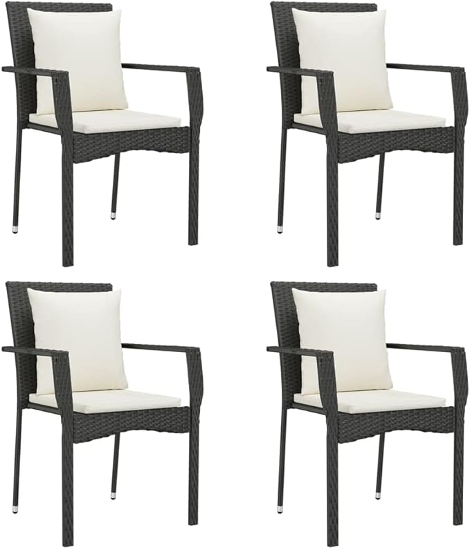Patio Chairs with Cushions 4 pcs Poly Rattan Black, Outdoor Patio Sectional, Outdoor Sofa Set, Furniture Conversation Sets, Outdoor Porch Furniture for Balcony, Yard