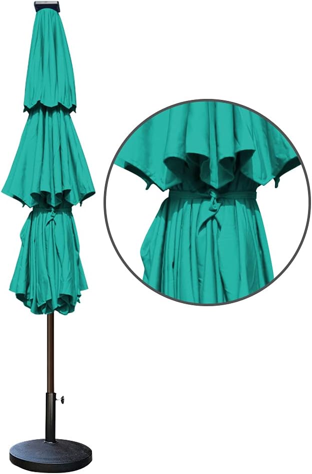 EliteShade USA 10-Year-Non-Fading 9ft 3-Tier Market Patio Umbrella, Commercial Table Umbrella with 80 Solar LED Lights, Crank Open, Windproof & UPF 50+ UV Protection for Garden, Deck, Pool, Backyard, Teal
