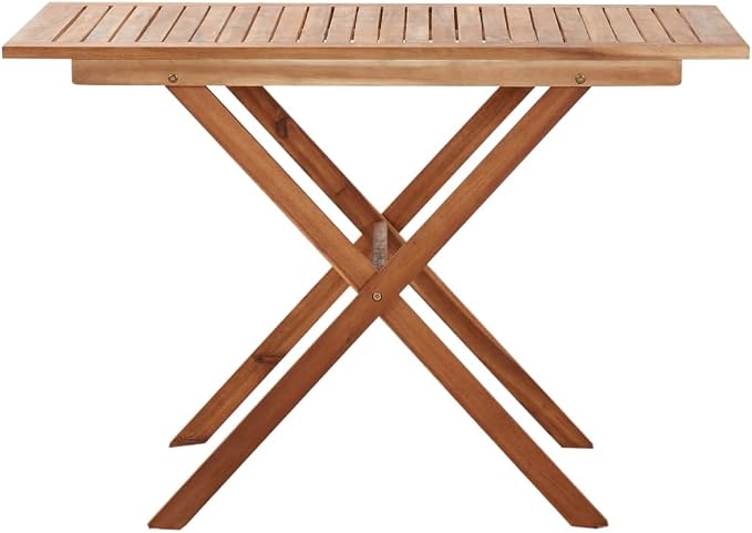 Solid Acacia Wood Patio Table 43.3x26.4x29.1 Inches with Cross Leg Design for Balcony Deck Porch, Slatted Top Rustic Outdoor Dining Table