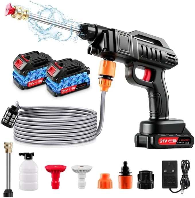 Papasbox 1500W Electric Pressure Washer,21V Cordless Pressure Washer with 2 * 2.0Ah Battery,Battery Pressure Wash Kit 16FT Hose, Power Cleaner for Patio Floor Fence Deck Indoor