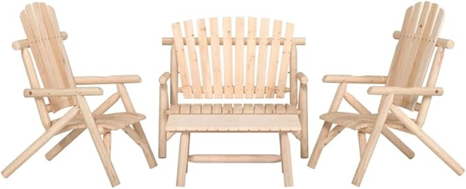 Patio Furniture Sets,Outdoor loveseat,Patio Conversation Sets,4 Piece Patio Lounge Set Solid Wood SpruceSuitable for Patio, Garden, Gazebo Low