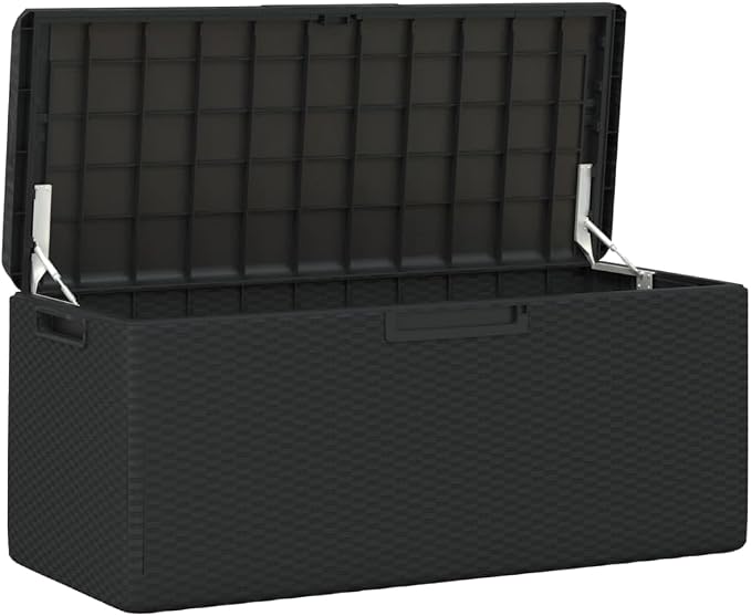 Outdoor Storage Box 92.5 Gallon Deck Box with Gas-Lift Lid for Patio Garden Organization, Anthracite Grey Weather-Resistant Synthetic Polypropylene Container