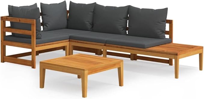 Patio Lounge Set with Dark Gray Cushions,Patio Furniture Sets,Patio Conversation Sets,Outdoor Furniture Sets,for Garden,Backyard,Outdoor,4 Piece Acacia Wood