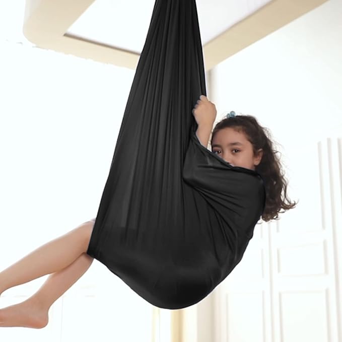 Yoga Swing for Kids Hammock Children Hangin Indoor Outdoor Autism Aspergers,ADHD Kids Hangin Therapy Swing 110inch x 59inch (Hardware Included) Black