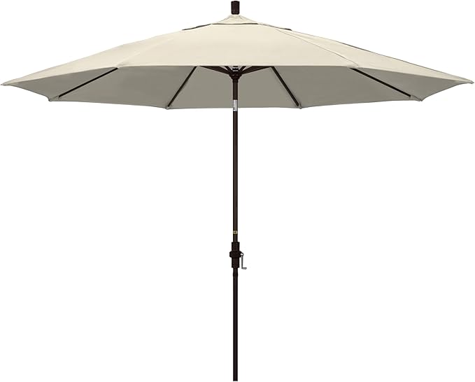 California Umbrella 11Ft Premium Patio Umbrella, Hand-Crank, Tilt-Collar, Bronze Frame, Solution Dyed Beige Fabric