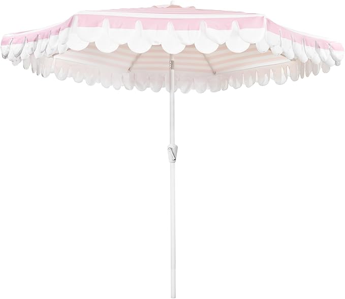 9Ft Elegant Valance Patio Umbrella, Outdoor Umbrellas for Patio with Auto-Tilt and Crank Systerm, Table Umbrella for Outdoors, Poolside,Beach, Backyard