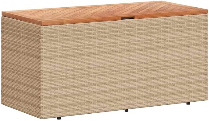 Garden Cushion Storage Box for Patio with Weather Resistant Poly Rattan and Easy Access Lid for Low Maintenance Garden Storage Container in Beige and Brown