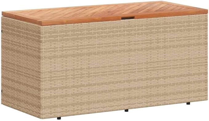 Garden Storage Box Beige and Brown,Modern Rectangular Garden Storage Box with Poly Rattan & Acacia Wood for Outdoor/Indoor Use, Waterresistant & UVResistant Design Storage Boxes