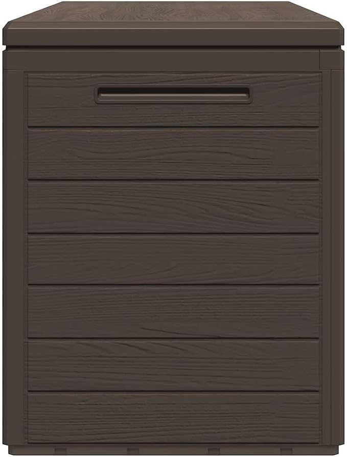 76 Gallon Deck Box Brown Polypropylene Outdoor Storage Box 45.7x45.7x21.7 in All Weather Patio Storage Chest for Cushions Tools Poolside Garden Balcony