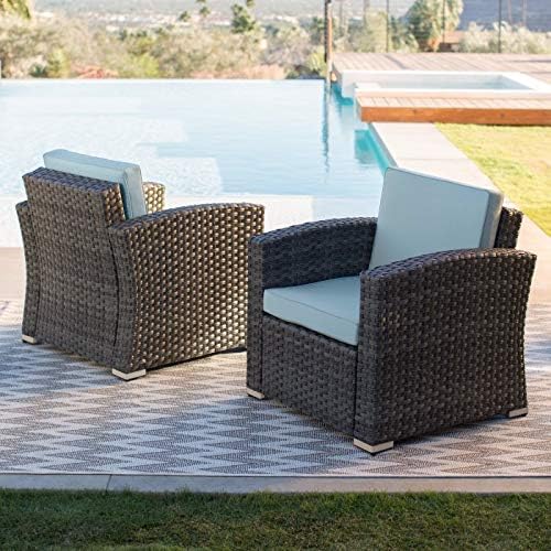 Jeco W00607 Nefeli Resin Wicker 4 Piece Patio Conversation Set with 3" Cushions, Grey
