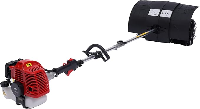 Handheld Sweeper 52CC 2 Stroke Gasoline Power Sweeper Outdoor Sweeping Broom 2.3HP Walk Behind Sweeper Cleaner 23.5'' Turf Lawns Driveway Grass Sweeping Cleaning Tool