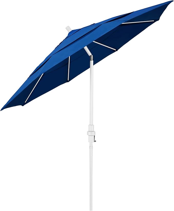 California Umbrella 11' Round Fiberglass Rib Market Umbrella, Crank Lift, Collar Tilt, Pacific Blue, White Pole (GSCUF118170-SA01-DWV)