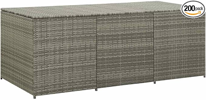 Grey Poly Rattan Garden Storage Box, Large Collapsible Outdoor Chest with Steel Frame and Water-Resistant Design for Patio Tools and Cushions