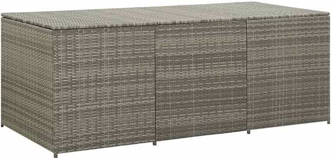 Grey PE Rattan Storage Chest with Powder-Coated Steel Frame, Large Rectangular Garden Storage Box for Outdoor Tools and Cushions, Water-Resistant Collapsible Design,