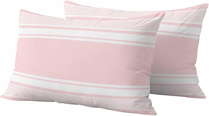 Outdoor Waterproof Throw Pillow Covers, Pink Striped Decorative Pillow Cases, Modern Color Block Farmhouse Stripes Couch Pillow Protector Patio Sofa Cushion Covers Replacement 20"x12" 2 Pack
