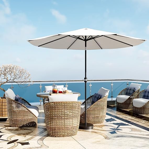 Greesum 9FT Patio Umbrella, Outdoor Table Umbrella with Push Button Tilt, Crank and 8 Sturdy Ribs for Garden, Lawn, Backyard & Pool