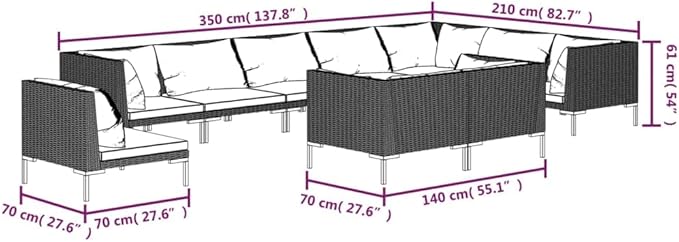 Patio Lounge Set with Cushions,Outdoor Table and Chairs Set,Terrace Conversation Set Furniture,Outdoor Furniture,for Garden,Backyard,10 Piece Poly Rattan Dark Gray