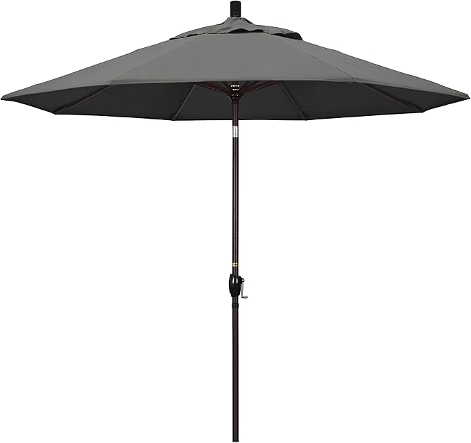 California Umbrella 9' Round Aluminum Market Umbrella, Crank Lift, Push Button Tilt, Bronze Pole