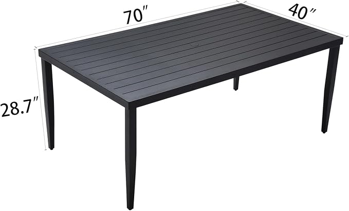 Outdoor Patio Aluminum 40"x70" Rectangle Dining Table with Tapered Feet & Umbrella Hole, Ember Black (1PCS 70“x40 Table)