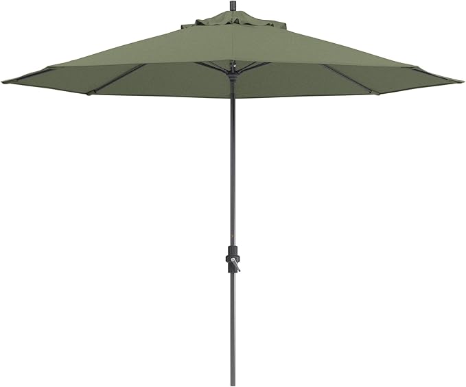California Umbrella 11Ft Sunbrella Patio Umbrella, Fiberglass Ribs, Hand-Crank, Tilt-Collar, Gray Frame, Spa Fabric
