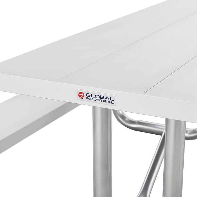 Global Industrial 8'L Heavy-Duty Outdoor Picnic Table, Anodized Aluminum with Steel Frame, 1400 Lbs Capacity, 96" L x 62" W x 30" H Overall, Portable or Surface Mount