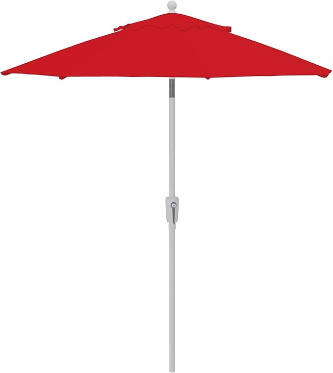 Treasure Garden 7.5ft Patio Umbrella – Outdoor Market Umbrella – Push Button Tilt – White Aluminum Frame (Sunbrella, Jockey Red)