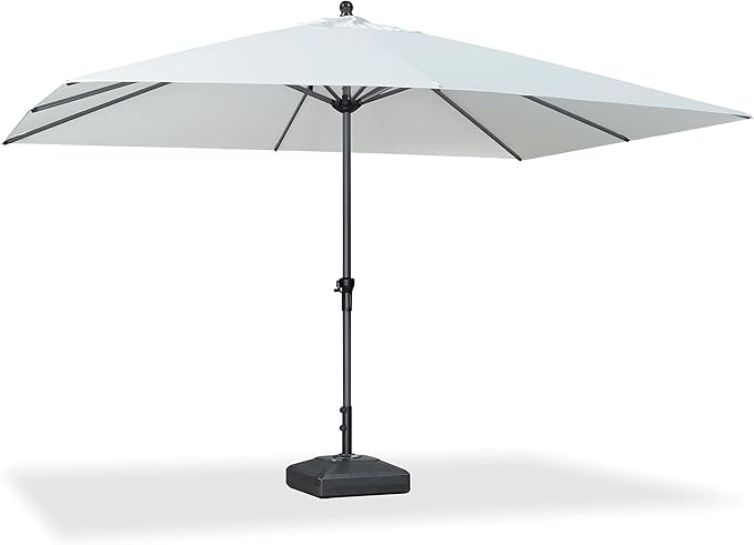 PURPLE LEAF 12' x 9' Rectangle Patio Market Umbrella with Base Outdoor Table Umbrellas Aluminum Frame Sun Shade with 8 Sturdy Ribs for Garden Deck Lawn Pool White