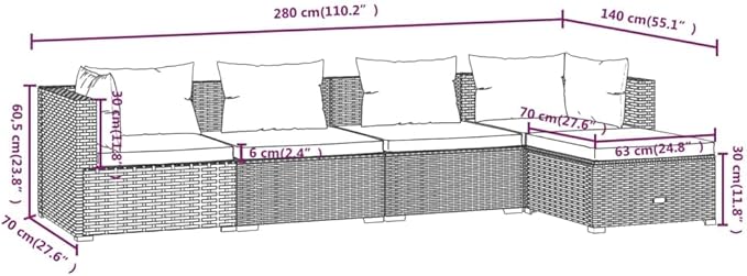 5 Piece Patio Lounge Set with CushionsOutdoor Dining Chairs,Patio Furniture Set,Outdoor Sectional Sofa,Patio Conversation Seat,Outdoor Seating,Modern Style,for Garden,Backyard, Poly Rattan Brown