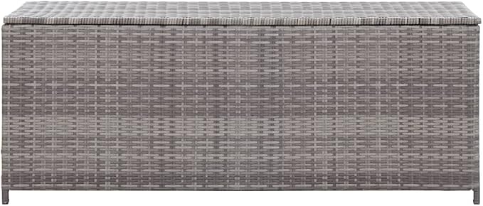 Grey Synthetic Poly Rattan Rectangular Outdoor Storage Box Collapsible Garden Patio Furniture for Deck Terrace and Poolside Use