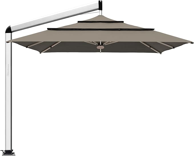 EliteShade USA Atlas 3-Tier 10x10FT Full Aluminum Cantilever Patio Umbrella for Outdoor Restaurant Garden Courtyard Deck Pool and Marketing with Light (No battery), Taupe
