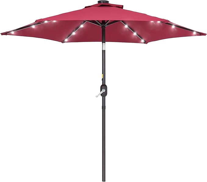 7.5ft Outdoor Umbrella Patio Umbrella with Solar Lights,18 LED Lighted Table Market Outdoor Umbrella, 2-Year-Non-Fading, for Pool, Deck, Garden,Backyard