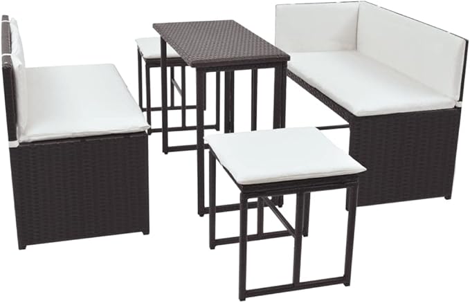 Patio Dining Set with Cushions,Patio Lounge Set,Outdoor Patio Furniture,Conversation Furniture,Patio Furniture Sets,for Terrace,Garden,Backyard,5 Piece Steel Poly Rattan Brown