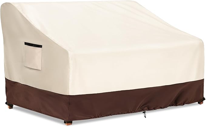 2-Seater Patio Sofa Cover, 600D Heavy Duty Waterproof Outdoor Sofa Covers, 58 W x 32.5 D x 31 H Inches Outdoor Couch Cover, Patio Furniture Covers, Lvory&Brown