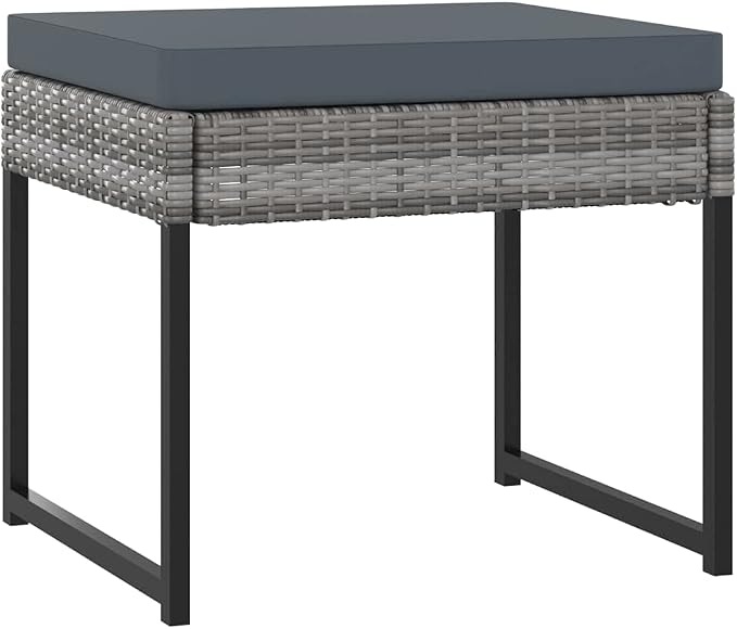 9-Piece Patio Dining Set, 8-Person Gray PE Rattan Outdoor Sectional Furniture with Tempered Glass Table, 4 Chairs, 4 Stools, and Anthracite Thick Cushions for Backyard, Garden and Porch