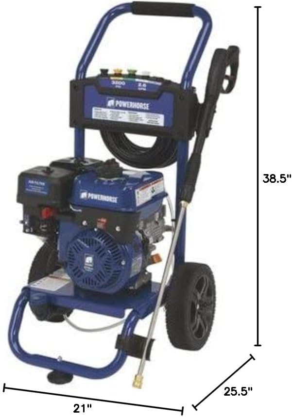 Powerhorse Gas Cold Water Pressure Washer, 3400 PSI, 2.7 GPM, Maintenance-Free Axial Pump, Steel Tube Frame