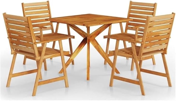 Afuera Living 5-Piece Solid Acacia Wood Garden Dining Set, Brown Oiled Finish, Weather-Resistant Patio Furniture for Outdoor Seating, Rustic Style Table and Chairs, Fits Up to 5 People