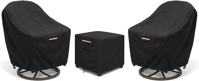 3-Piece Patio Bistro Furniture Cover Set, Heavy-Duty 600D Waterproof Outdoor Furniture Covers, UV Resistant, Designed for Everyday Outdoor Use on Patio, Deck & Backyard, Black