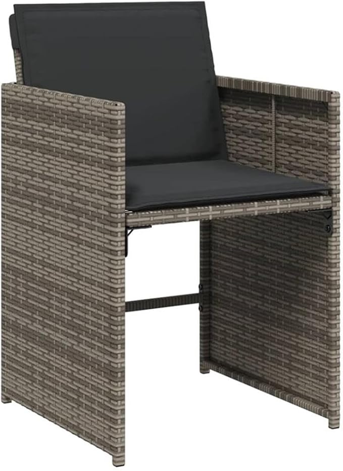 Afuera Living 11-Piece Poly Rattan Patio Dining Set, Gray Powder-Coated Finish, Cushioned Seats, Foldable Chairs and Stools, UV-Resistant Outdoor Garden Furniture for Terrace or Balcony, 10-Seater