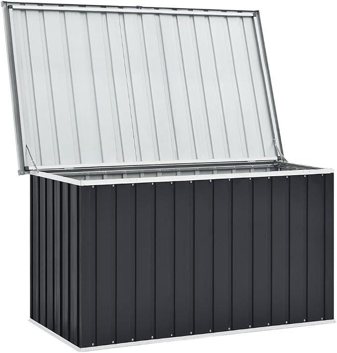 Patio Storage Box 58.7"x39"x36.6" Anthracite Galvanized Steel Outdoor Deck Box for Garden Pool Toys Furniture Cushions Large Weatherproof Storage Container