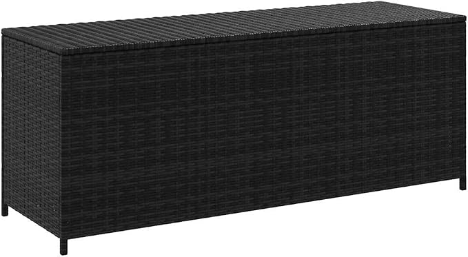 Poly Rattan Patio Storage Box Black 59 x 19.7 x 23.6 Inches, Outdoor Bench with High Load-Bearing Capacity for Cushions and Pillows