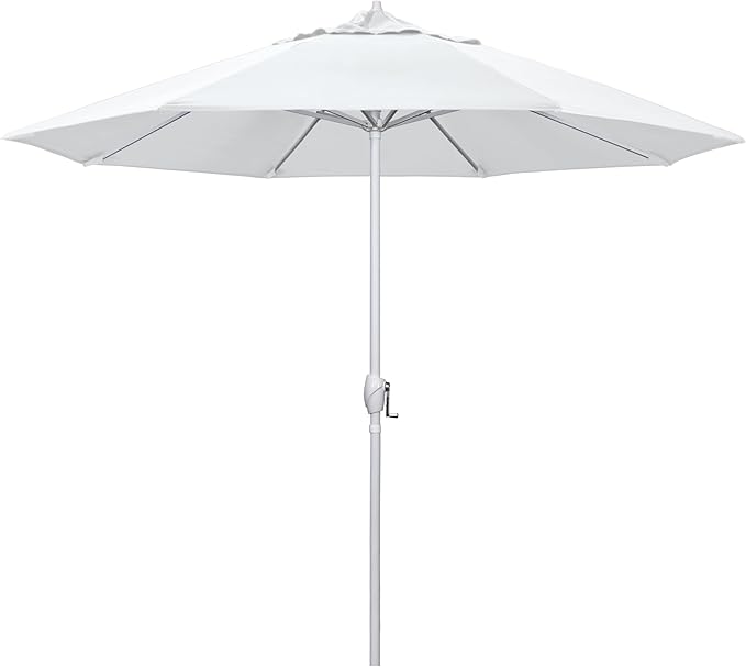 California Umbrella 9' Rd Aluminum Patio Umbrella, Crank Lift, Auto Tilt, White Finish, White