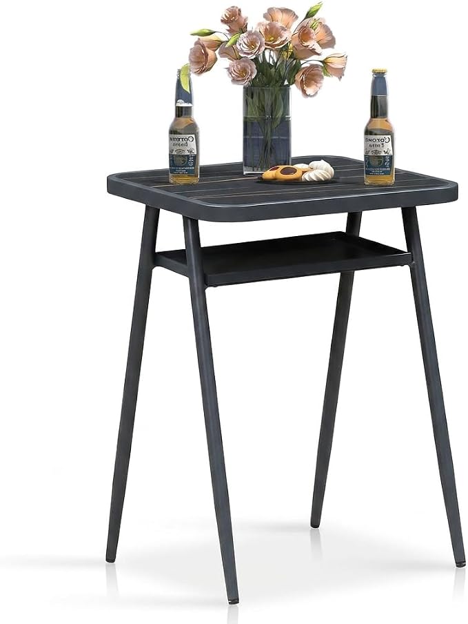PURPLE LEAF Outdoor Patio Height Table with Shelve Counter Pub Dining Table for Balcony Patio Dark Grey