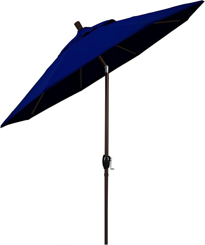 California Umbrella 7.5' Round Aluminum Market Umbrella, Crank Lift, Push Button Tilt, Bronze Pole, Sunbrella True Blue