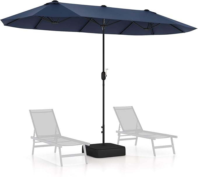 Giantex Patio Umbrella with Base, Double-Sided Outdoor Umbrella with Crank Handle, Umbrella Base Stand with 2 Sandbags, 12 Metal Ribs, Market Umbrellas for Garden Poolside Deck