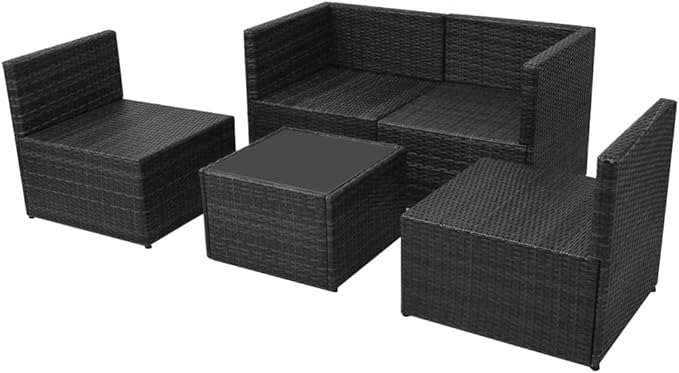 Patio Lounge Set with Cushions,Outdoor Patio Furniture,Conversation Furniture,Patio Furniture Sets,for Terrace,Garden,Backyard,5 Piece Poly Rattan Black