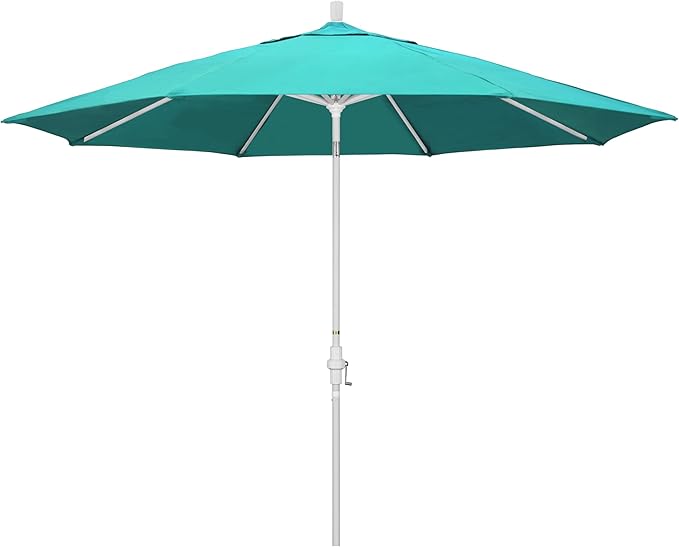 California Umbrella 11Ft Premium Sunbrella Patio Umbrella, Hand-Crank, Tilt-Collar, White Frame, Aruba Fabric